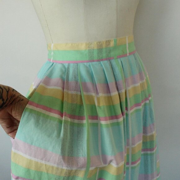 Vintage 1980s Skirt With Pockets, Pastel Windowpane Check A Line - Picture 7 of 10